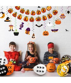 Dekoracja Halloween Zestaw dla Dzieci Girlanda Balony Rekwizyty
