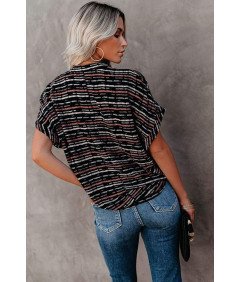 AOISAGULA Bluzka Damska Letnia Luźna Krótki Rękaw Dekolt w Serek Czarna S