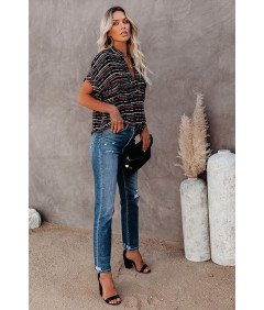 AOISAGULA Bluzka Damska Letnia Luźna Krótki Rękaw Dekolt w Serek Czarna S