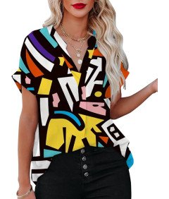 Damska Letnia Bluzka Krótki Rękaw Luźna Elegancka S