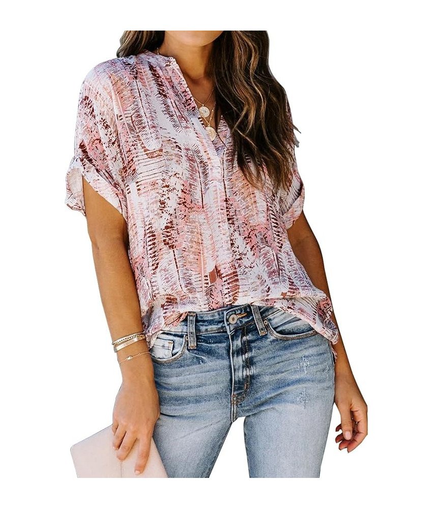 Damska Letnia Bluzka z Dekoltem w Serek i Krótkim Rękawem Brązowa M