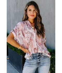 Damska Letnia Bluzka z Dekoltem w Serek i Krótkim Rękawem Brązowa M