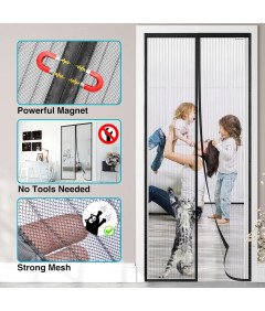 Moskitiera Magnetyczna na Drzwi Balkonowe 80 x 205 cm Czarna z Magnesami