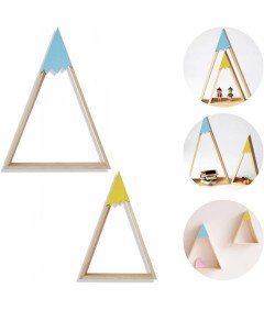 Półki Ścienne Drewniane Trójkątne Niebieska Żółta 2 Sztuki Pokój Dziecięcy