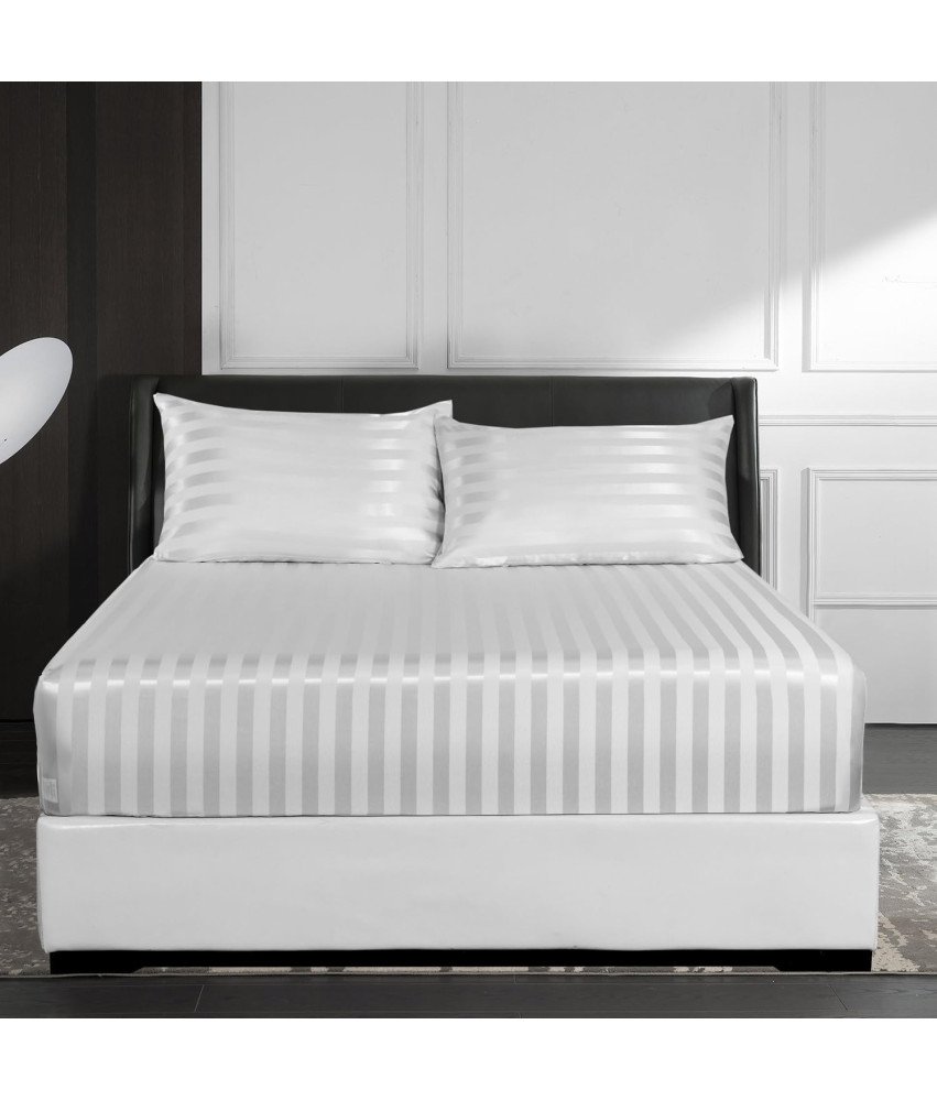 Prześcieradło Satynowe z Gumką 180x200 cm Beżowo Białe Chłodzące Gładkie