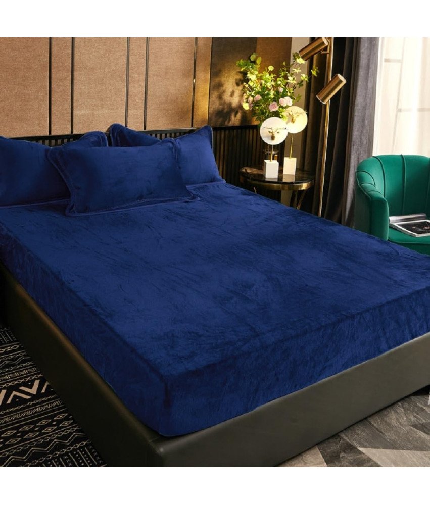 Prześcieradło Pluszowe z Gumką 160x200 cm Niebieskie Zimowe z Mikrofibrą