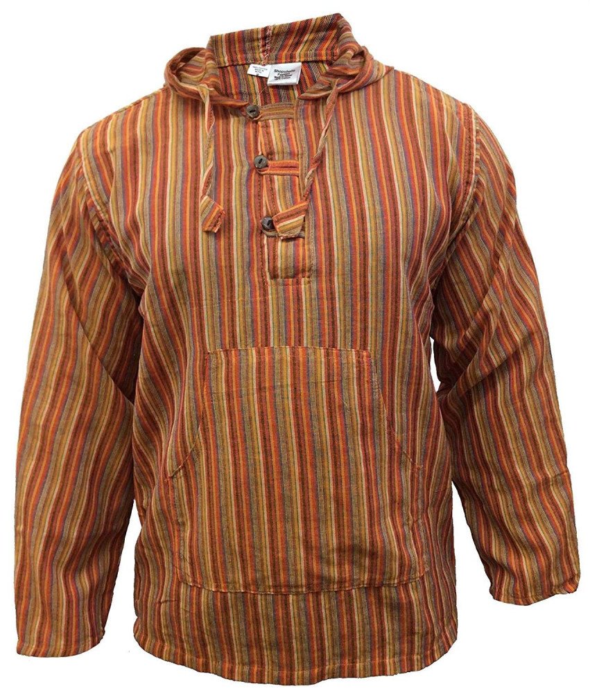 Bluza Męska Bawełniana z Kapturem w Paski Pomarańczowa 4XL Festiwalowa