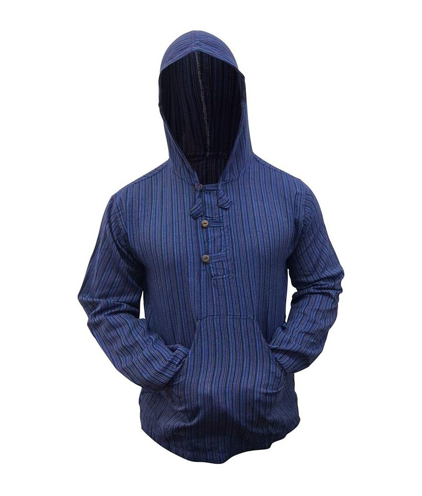 Bluza Męska Bawełniana z Kapturem w Paski Niebieska Festiwalowa M