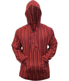 Bluza Męska Bawełniana z Kapturem w Paski Kasztanowy Brąz Festiwalowa L