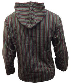 Bluza Męska Bawełniana z Kapturem w Paski Zielony mix Festiwalowa L