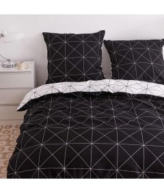 Pościel z Mikrofibry Czarno Bała Kratka 135x200 cm Zestaw z Poszewką 80x80