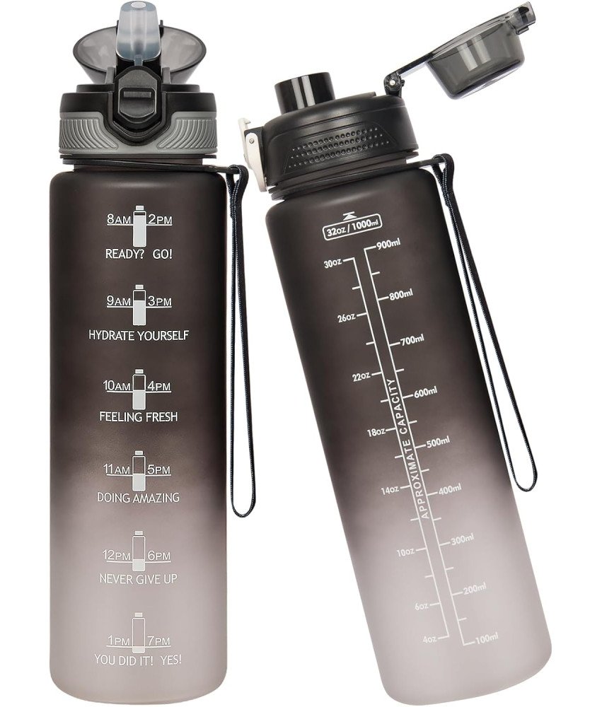 Sportowa Butelka na Wodę z Tritanu 1L ze Słomką i 2 Pokrywkami Motywacyjna
