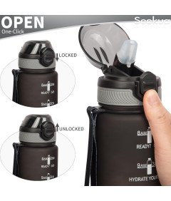 Sportowa Butelka na Wodę z Tritanu 1L ze Słomką i 2 Pokrywkami Motywacyjna