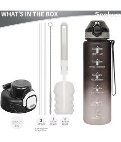 Sportowa Butelka na Wodę z Tritanu 1L ze Słomką i 2 Pokrywkami Motywacyjna