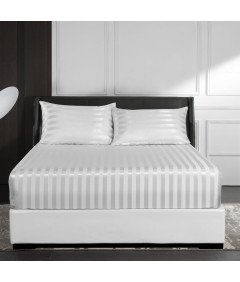 Satynowe Prześcieradło z Gumką 200x200 cm Beżowo Białe na Materac 25-30 cm