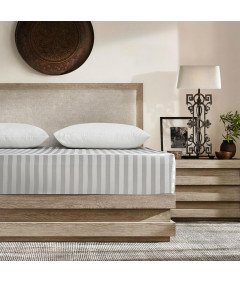 Satynowe Prześcieradło z Gumką 200x200 cm Beżowo Białe na Materac 25-30 cm