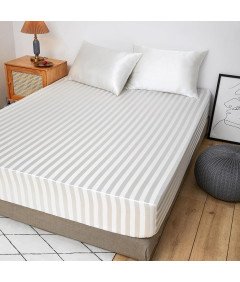 Satynowe Prześcieradło z Gumką 200x200 cm Beżowo Białe na Materac 25-30 cm