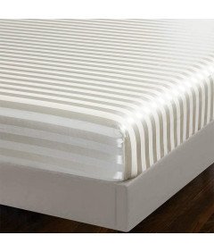 Satynowe Prześcieradło z Gumką 200x200 cm Beżowo Białe na Materac 25-30 cm