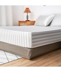 Satynowe Prześcieradło z Gumką 200x200 cm Beżowo Białe na Materac 25-30 cm