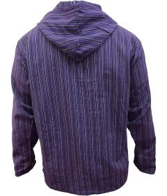 Bluza Męska z Kapturem Bawełniana Fioletowa w Paski Rozmiar M