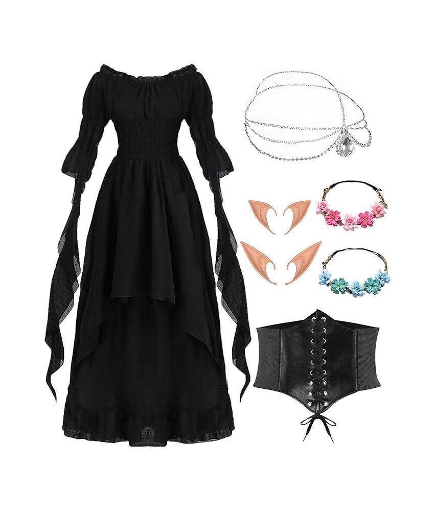 Kostium Elfa Suknia Damska Średniowieczna Wiktoriańska Gotycka Czarna M