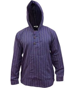 Bluza Męska z Kapturem Bawełniana Fioletowa w Paski Rozmiar M