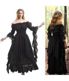 Kostium Elfa Suknia Damska Średniowieczna Wiktoriańska Gotycka Czarna M