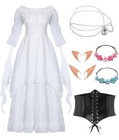 Kostium Elfa Suknia Damska Średniowieczna Wiktoriańska Gotycka Biała L