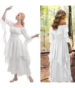 Kostium Elfa Suknia Damska Średniowieczna Wiktoriańska Gotycka Biała L