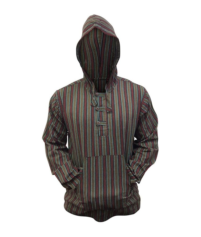 Bluza Męska z Kapturem w Paski Bawełniana Zielona Mix Rozmiar M