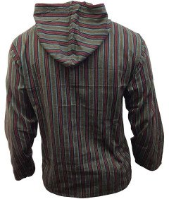 Bluza Męska z Kapturem w Paski Bawełniana Zielona Mix Rozmiar M