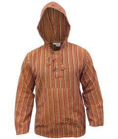 Bluza Męska w Paski z Kapturem Pomarańczowy Mix Rozmiar M