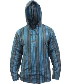 Bluza Męska w Paski z Kapturem Turkusowy Mix Rozmiar 3XL