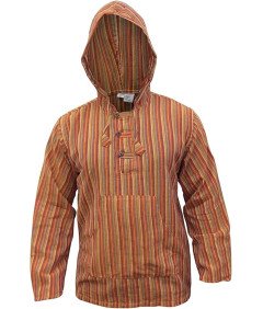 Bluza Męska w Paski z Kapturem Pomarańczowy Mix Rozmiar L