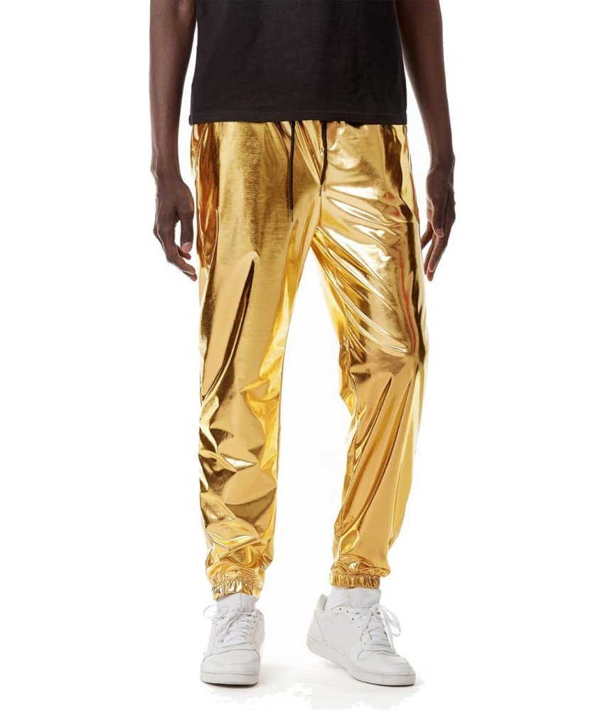 Męskie Spodnie Złote Błyszczące Metaliczne Disco Party Elastyczne 27/32