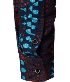 Męska Koszula Afrykańskie Wzory Długie Rękawy Elegancka Granatowa 3XL