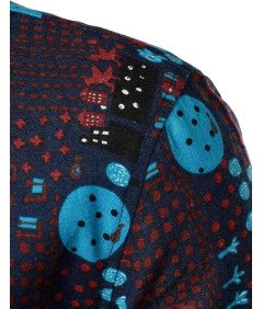 Męska Koszula Afrykańskie Wzory Retro Długie Rękawy Elegancka Granatowa S