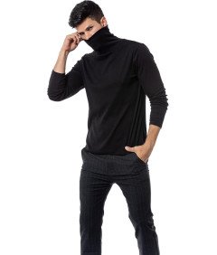 Męski Sweter Dopasowany Golf Czarny Długi Rękaw Rozmiar M