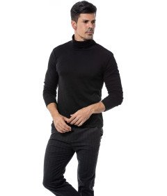 Męski Sweter Dopasowany Golf Czarny Długi Rękaw Rozmiar M