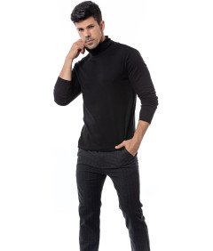 Męski Sweter Dopasowany Golf Czarny Długi Rękaw Rozmiar M