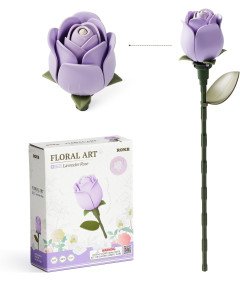 Zestaw Klocków 3D Sztuczny Kwiat Róża Lawendowa Dekoracyjny DIY na Prezent