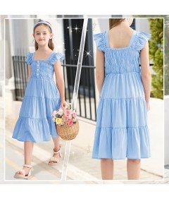 Sukienka Letnia Dziewczęca Elegancka z Bufiastymi Rękawami 10-11 lat 150 cm