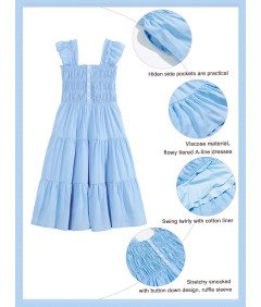 Sukienka Letnia Dziewczęca Elegancka z Bufiastymi Rękawami 10-11 lat 150 cm