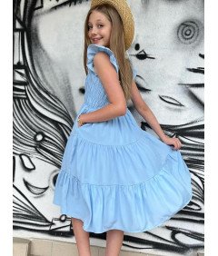 Sukienka Letnia Dziewczęca Elegancka z Bufiastymi Rękawami 11-12 lat 160 cm