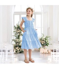 Sukienka Letnia Dziewczęca Elegancka z Bufiastymi Rękawami 11-12 lat 160 cm