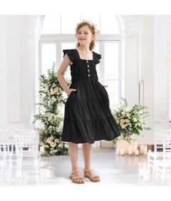 Sukienka Letnia Dziewczęca Elegancka z Bufiastymi Rękawami 8-9 lat 140 cm