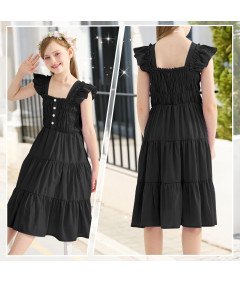 Sukienka Letnia Dziewczęca Elegancka z Bufiastymi Rękawami 8-9 lat 140 cm