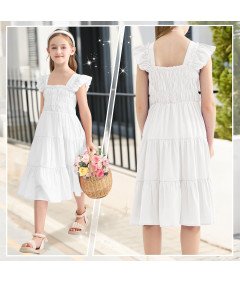 Sukienka Letnia Dziewczęca Elegancka z Bufiastymi Rękawami 11-12 lat 160 cm