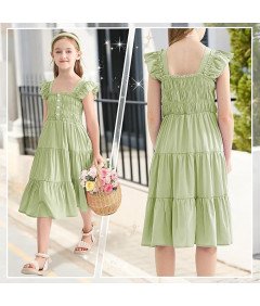 Sukienka Letnia Dziewczęca Elegancka z Bufiastymi Rękawami 11-12 lat 160 cm