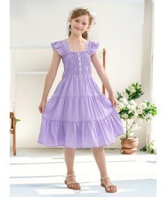 Sukienka Letnia Dziewczęca Elegancka z Bufiastymi Rękawami 11-12 lat 160 cm